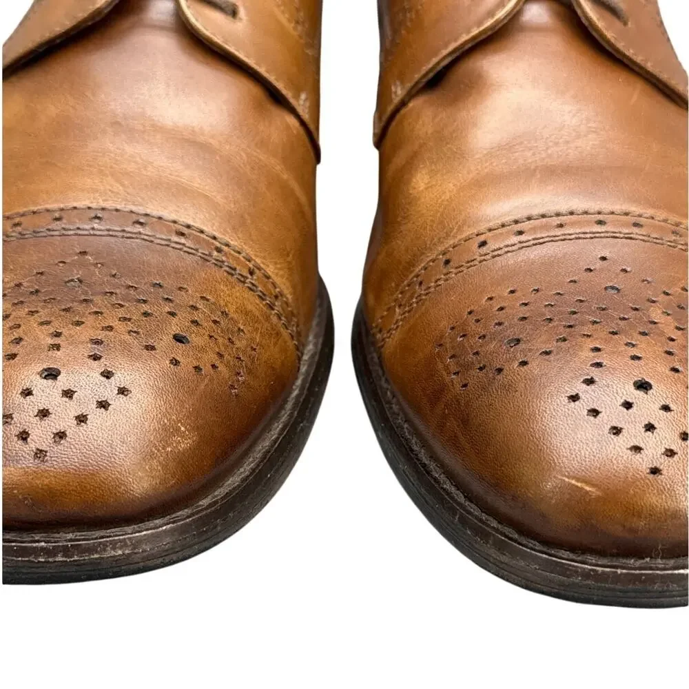 Johnston & Murphy Lewis Cap Toe Brown Leather Dress Oxford Shoe Men 10 M